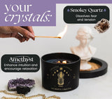 Black Crystal Candle for Women - 12oz Wood Wick Candle That Crackles with Natural Soy Wax. Luxurious Slow Burn, for Meditation. Includes Amethyst &amp; Smokey Quartz Crystals - Homesidy.com