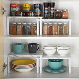 NEX Bamboo Kitchen Cabinet and Counter Shelf Organizer, Stackable &amp; Expandable, Set of 4, White and Natural - Homesidy.com