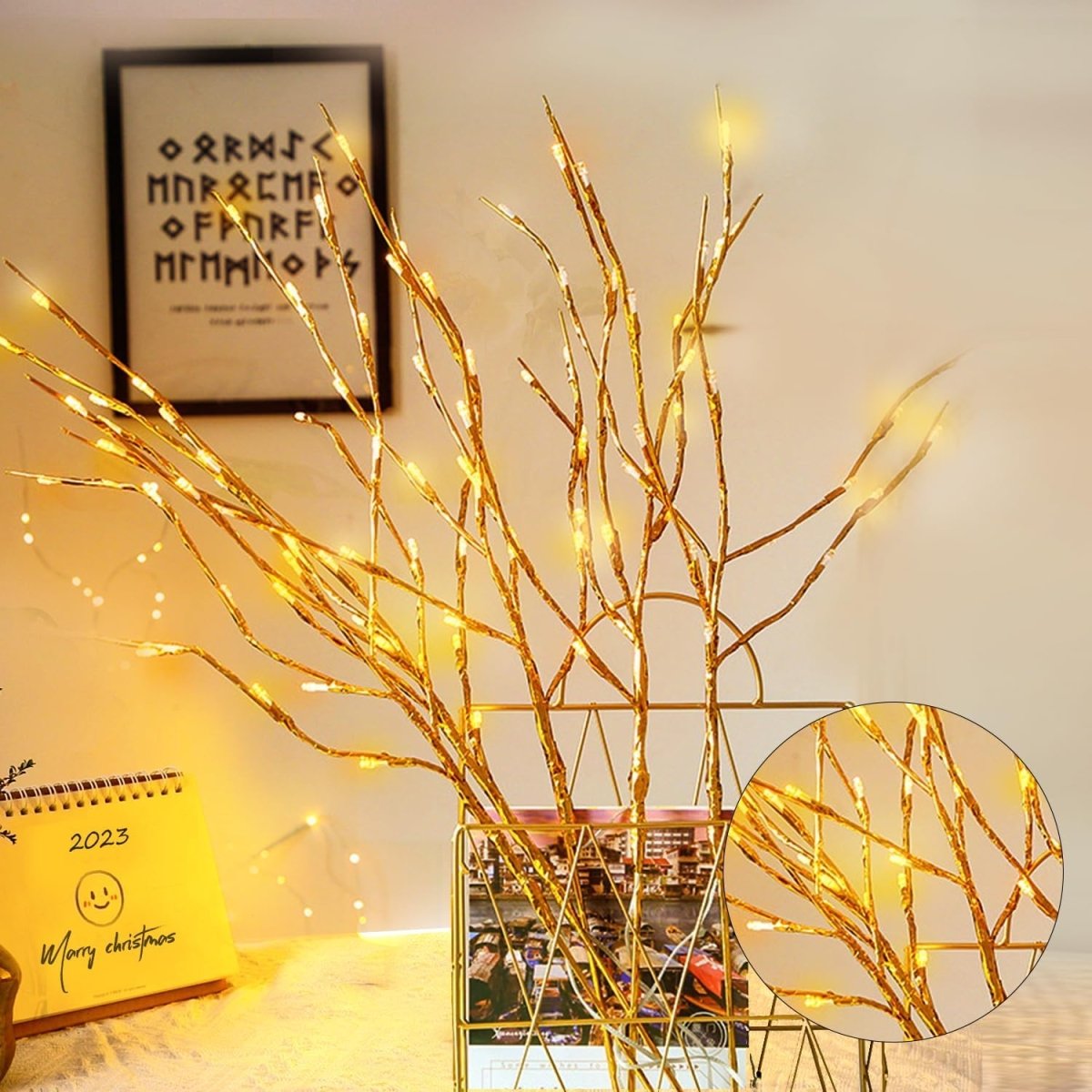 DK177 2 Pack Led Branch Light Battery Operated Lighted Branch Vase Filler Willow Tree Artificial Little Twig Power Brown 30 Inch 20 LED for Home Romantic Decoration, Warm White - Homesidy.com