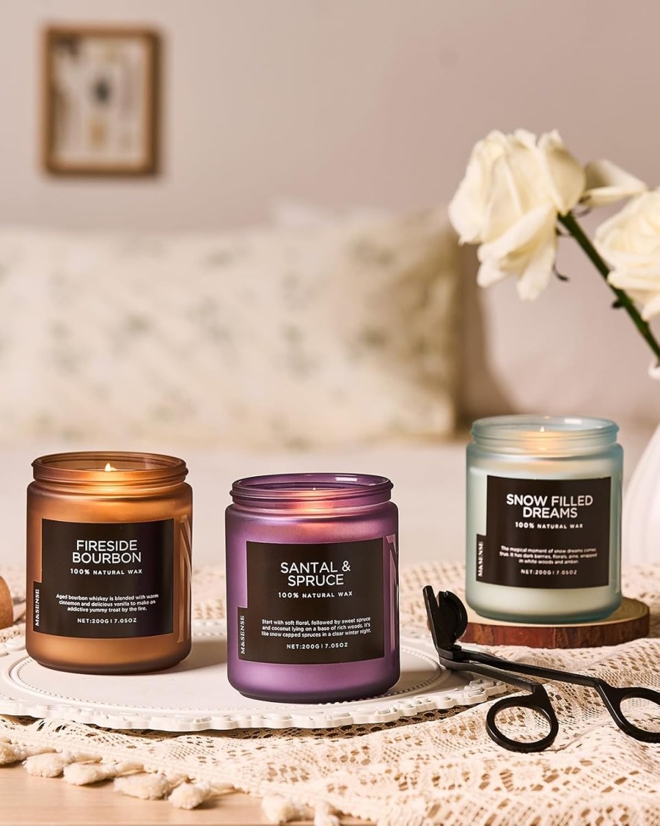 M&amp;SENSE Ode to Winter Soy Candles Strong Scented, 2 Wick Jar Candle 19.4oz 110 Hour Long Lasting, Lavender Sandalwood Organic Natural Aromatherapy Candle Gifts Bedroom Bathroom Home Decor - Homesidy.com