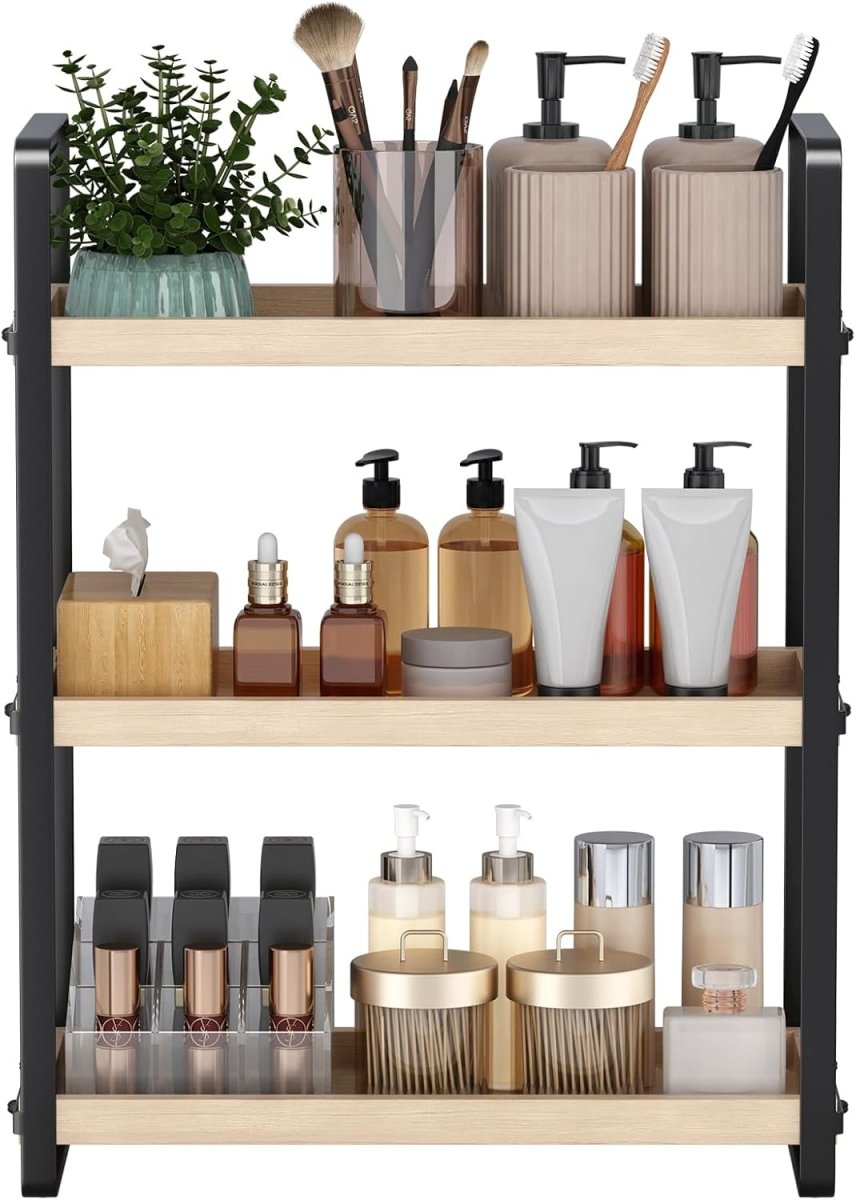 HNRLOY Bathroom Counter Organizer,Bathroom Countertop Organizer,Counter Shelf,Countertop Storage,Organization and Storage,Makeup Shelf,Sink Caddy(Brown 3 Tier) - Homesidy.com