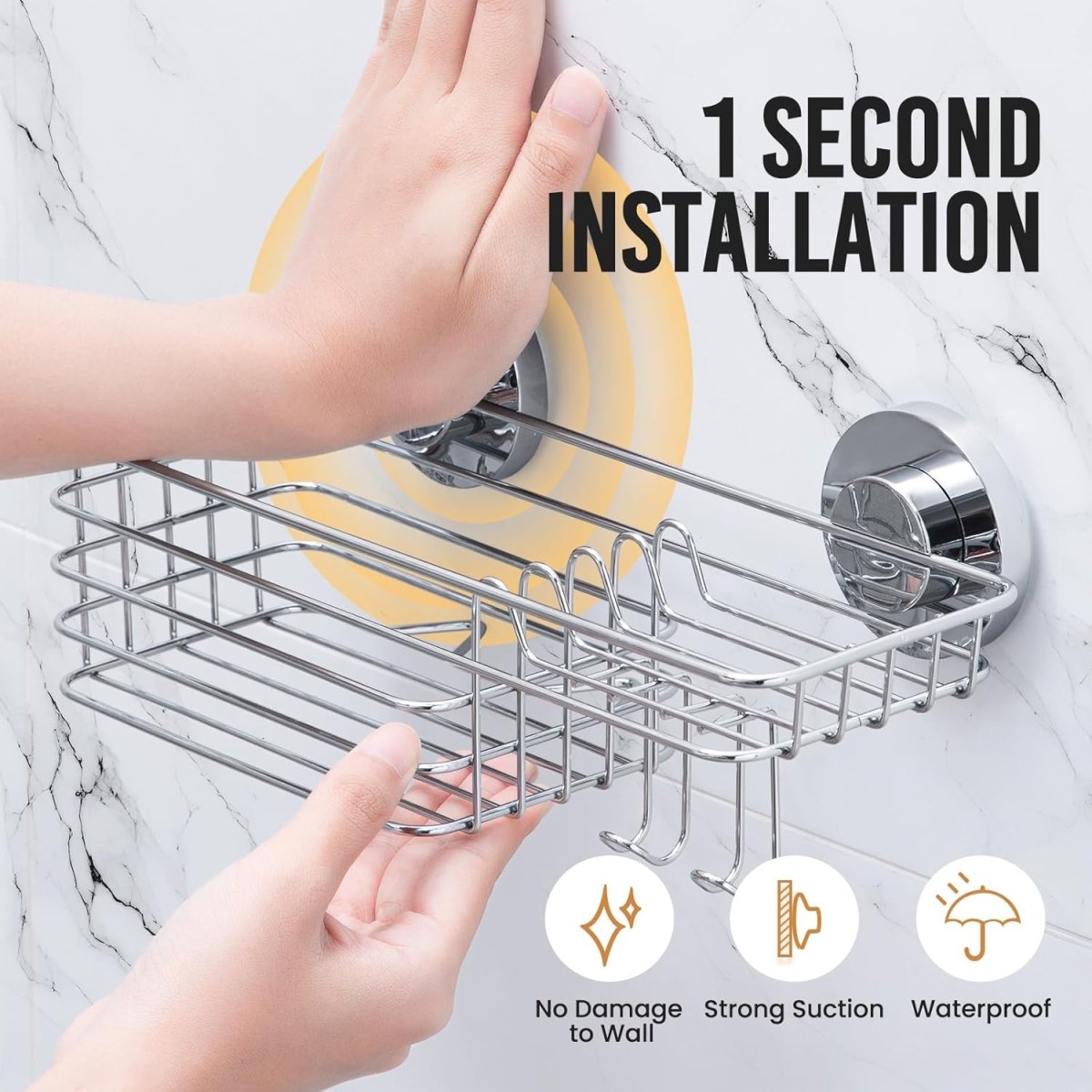 LEVERLOC Shower Caddy Suction Cup, 2 Pack Shower Shelves for Inside Shower with Hooks &amp; Soap Holder, NO - Drilling Bathroom Shower Organizer, Rustproof Meatl Shower Holder Storage, Black - Homesidy.com