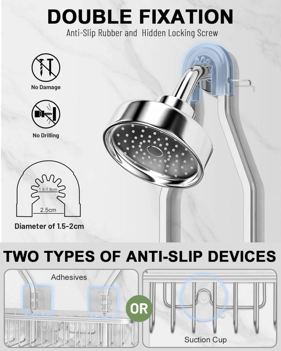 MSAICOE Shower Caddy Hanging - Never Rust Shower Hanging Organizer - Aluminum Over the ShowerHead Caddy with Soap Basket and 6 Hooks for Razor/Sponge (Black) - Homesidy.com