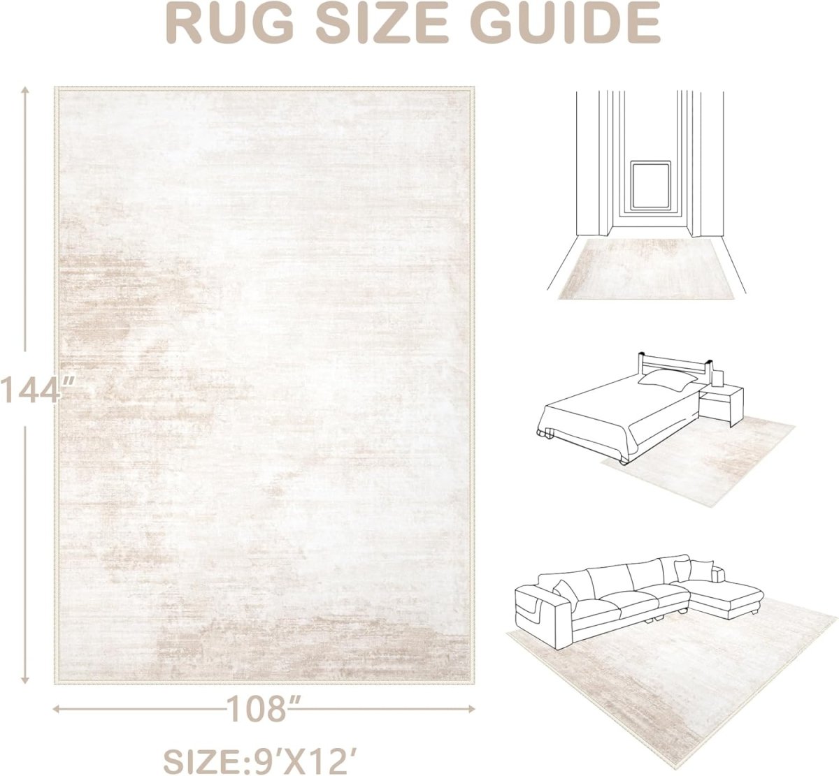 Area Rugs 6x9 Living Room: Washable Rug Modern Abstract Large Rug Soft Non Slip Neutral Rugs Stain Resistant Indoor Carpet for Bedroom Kitchen Dining Room Table Nursery Home Office Rugs(Beige,6x9) - Homesidy.com