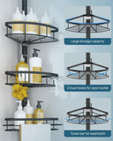SEIRIONE Rustproof Shower Corner Caddy Organizer for Bathroom, 4 Adjustable Shelves with Tension Pole, for Bathtub Shampoo Accessories Storage Holder, 34 to 116 Inch Height - Homesidy.com