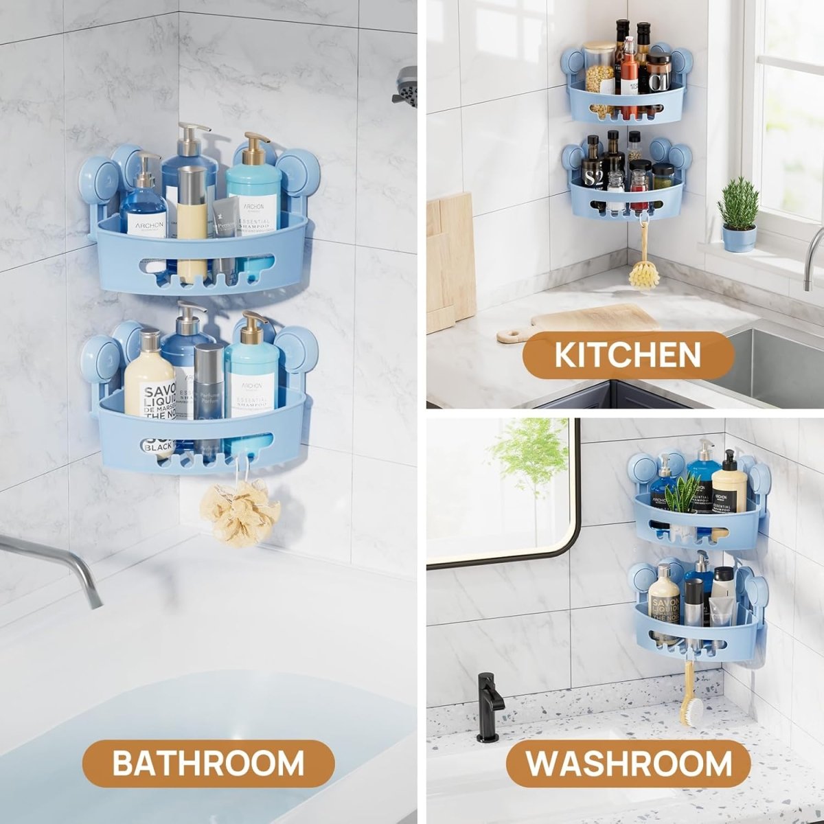 LEVERLOC Shower Caddy Suction Cup, 2 Pack Shower Shelves for Inside Shower with Hooks &amp; Soap Holder, NO - Drilling Bathroom Shower Organizer, Rustproof Meatl Shower Holder Storage, Black - Homesidy.com