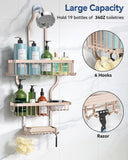 YASONIC Shower Caddy Hanging - Never Rust Shower Organizer - Aluminum Over The Head Caddy with 10 Hooks for Razor/Sponge - Rack with Soap Basket - Silver - Homesidy.com