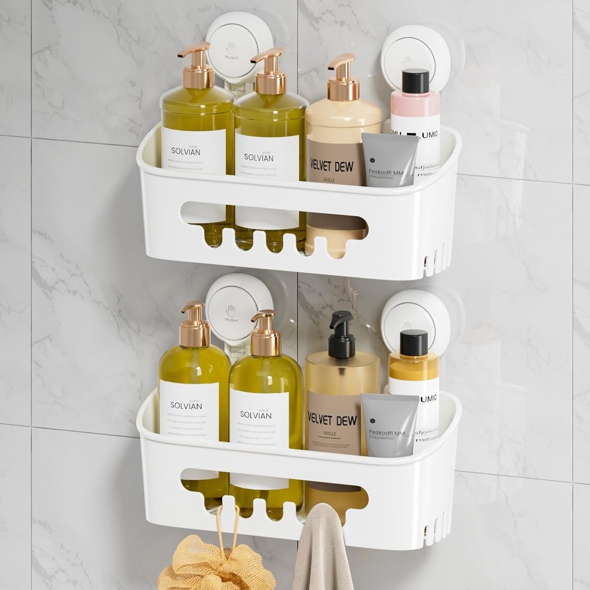 LEVERLOC Shower Caddy Suction Cup, Shower Organizer Removable Bathroom Shelf, Storage Suction Powerful Max Hold 22lbs Bathroom Caddy Waterproof Holder, White - Homesidy.com