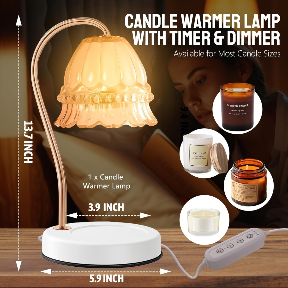 GEEZO Fragrance Candle Warmer Lamp，Electric Candle Warmer with Timer &amp; Dimmer，Mom Christmas Birthday Gifts for Women, House Warming Gifts New Home Bedroom Decor - Homesidy.com