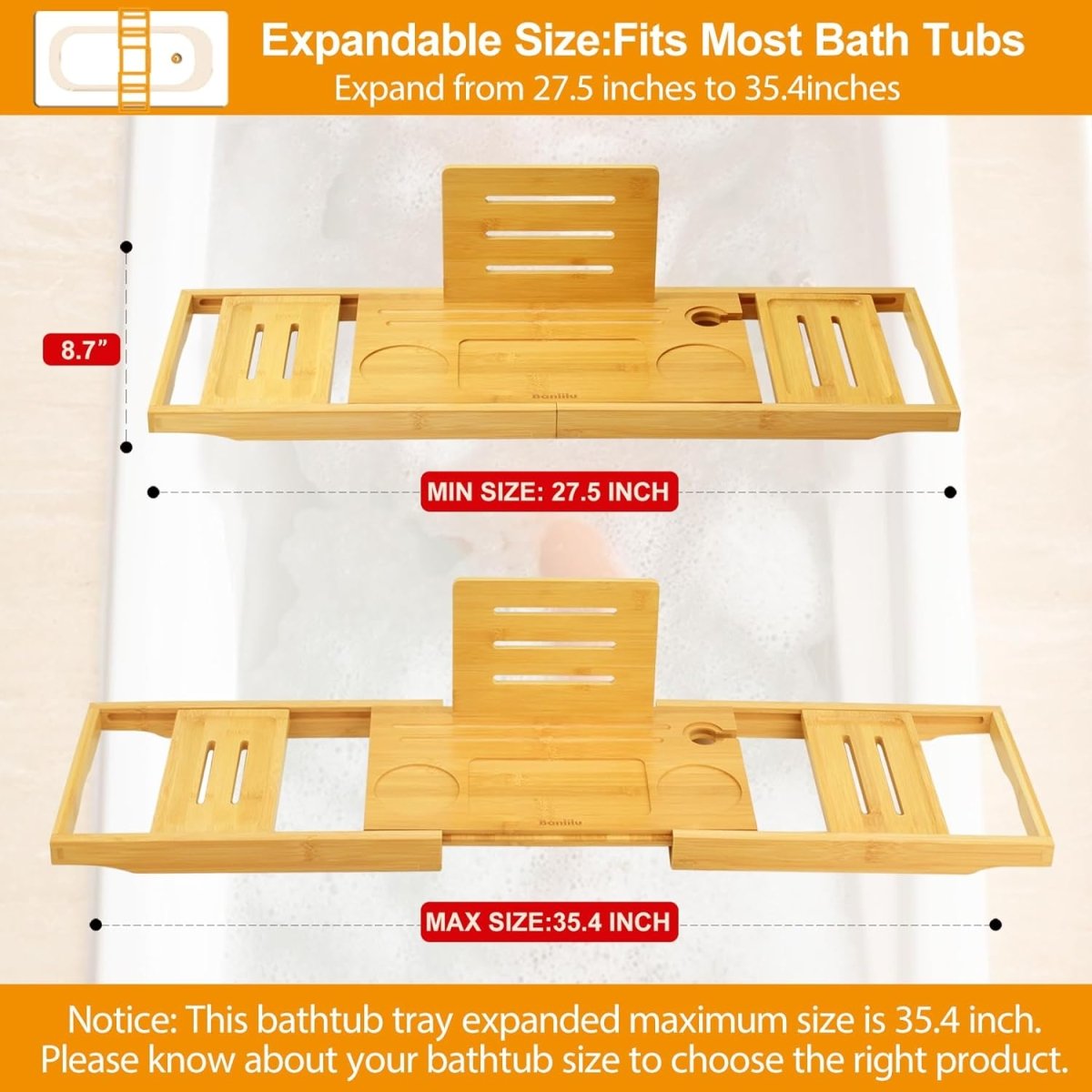 Bathtub Tray Caddy - Bath Tray - Bath Tub Tray Caddy - Bamboo Bath Table Tray for Tub - Expandable Size, Fits Most Tubs - Homesidy.com