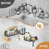 LEVERLOC Shower Caddy Suction Cup, 2 Pack Shower Shelves for Inside Shower with Hooks &amp; Soap Holder, NO - Drilling Bathroom Shower Organizer, Rustproof Meatl Shower Holder Storage, Black - Homesidy.com