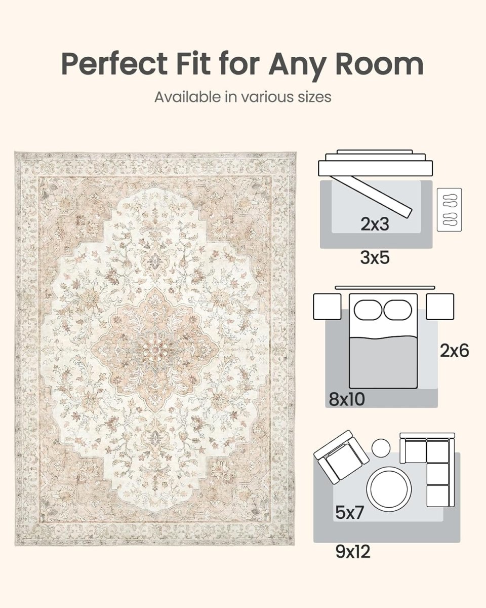 AMADA HOMEFURNISHING 8x10 Washable Area Rug, Low - Profile Large Area Rug with Non - Slip Backing &amp; Durable Edge Binding, Vintage Large Rugs for Living Room, Bedroom, Dinning Room - Homesidy.com