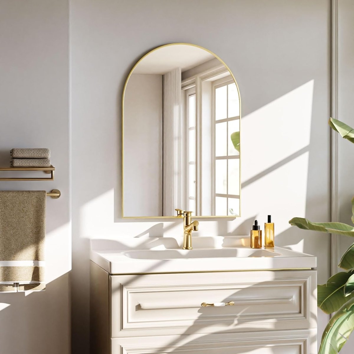VooBang Arched Wall Mirror, 30 x 38 inch Arch Bathroom Mirror, Wall Mounted Vanity Mirror with Arch Metal Frame, Modern Bathroom Vanity Mirror for Bedroom, Living Room, Hanging or Leaning, Black - Homesidy.com