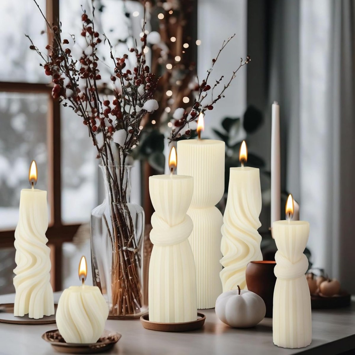 Threlaco 6 Pcs Pillar Candles Modern Aesthetic Ribbed Decorative Candle Set Cute Soy Wax Scented Ribbed Decor for Home(White,2.36 - 6.89 Inch) - Homesidy.com