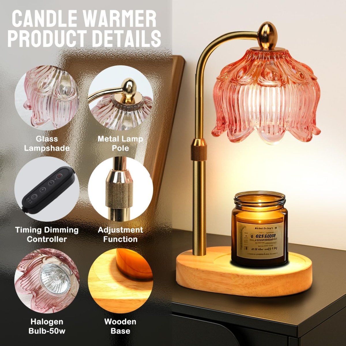 GEEZO Fragrance Candle Warmer Lamp，Electric Candle Warmer with Timer &amp; Dimmer，Mom Christmas Birthday Gifts for Women, House Warming Gifts New Home Bedroom Decor - Homesidy.com