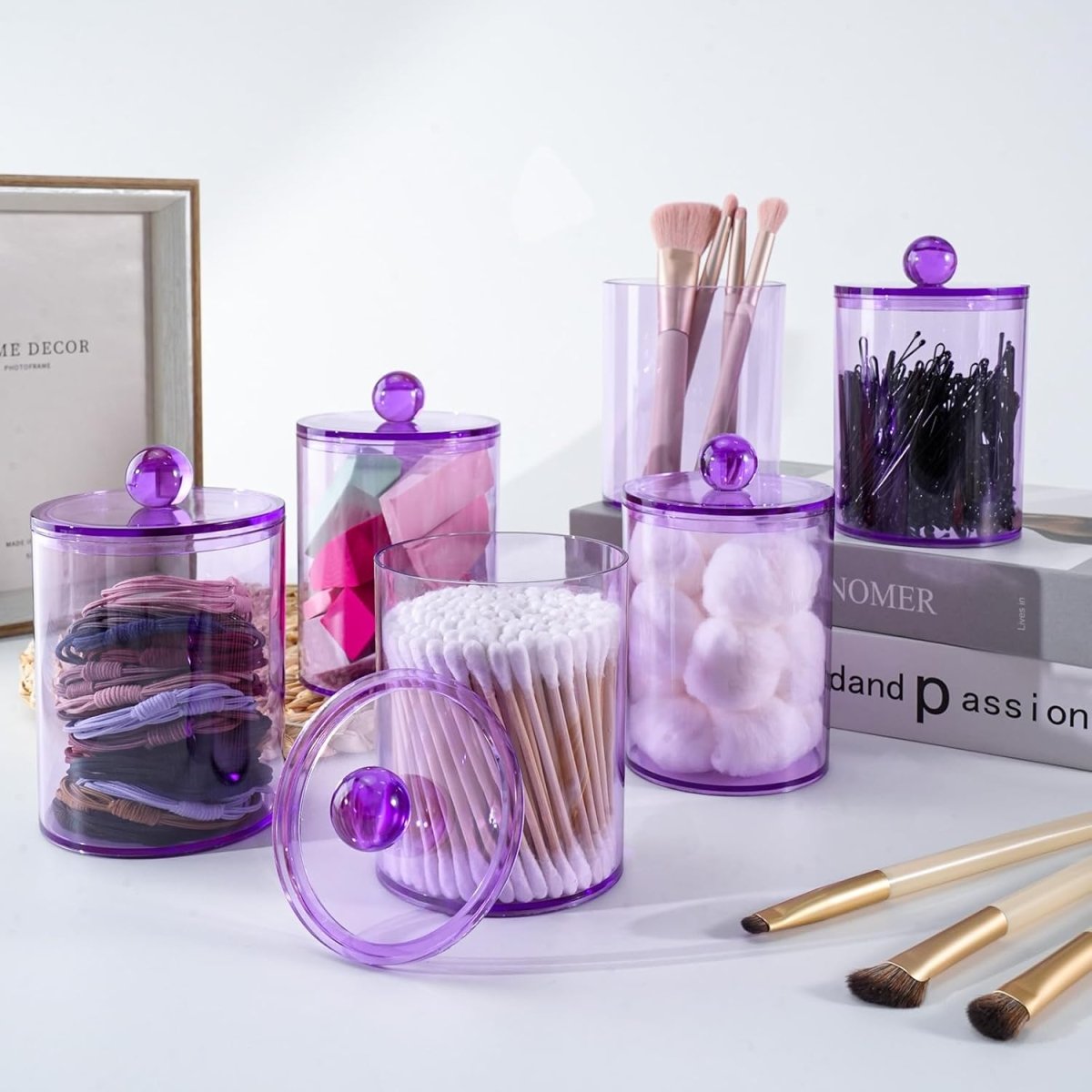 XIPENGKEJI 2 Pack Qtip Holder,Canister Apothecary Jar Set, Bathroom Jars with Lids Set for Cotton Swabs, Balls, Pads, Floss Picks,10oz - 12oz Plastic Canisters Restroom Bedroom Vanity Organizer(Black) - Homesidy.com