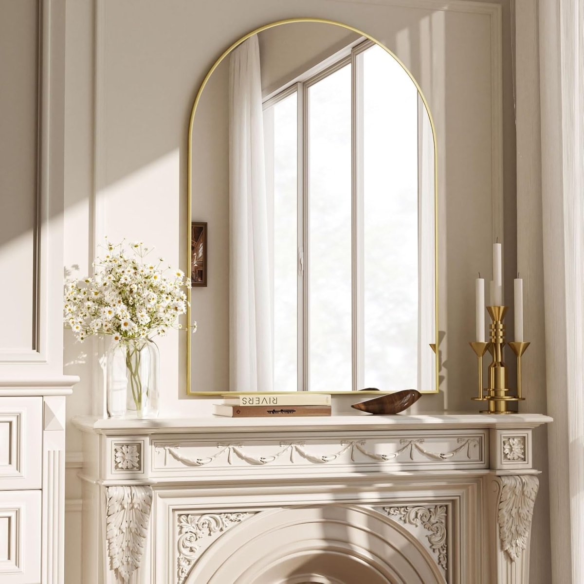 VooBang Arched Wall Mirror, 30 x 38 inch Arch Bathroom Mirror, Wall Mounted Vanity Mirror with Arch Metal Frame, Modern Bathroom Vanity Mirror for Bedroom, Living Room, Hanging or Leaning, Black - Homesidy.com