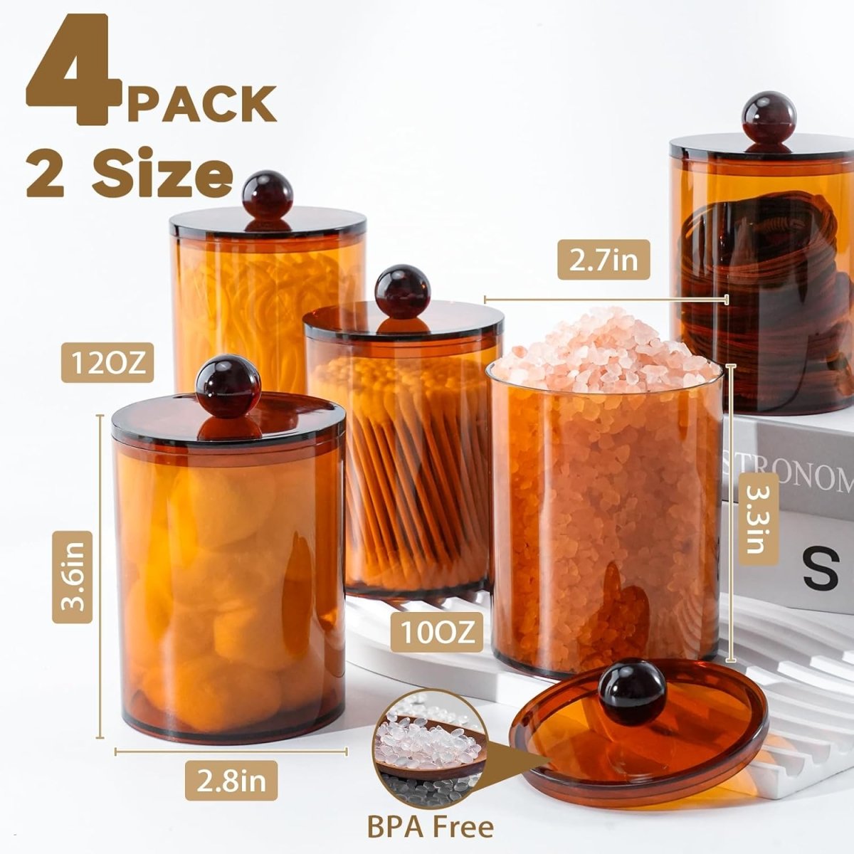 XIPENGKEJI 2 Pack Qtip Holder,Canister Apothecary Jar Set, Bathroom Jars with Lids Set for Cotton Swabs, Balls, Pads, Floss Picks,10oz - 12oz Plastic Canisters Restroom Bedroom Vanity Organizer(Black) - Homesidy.com