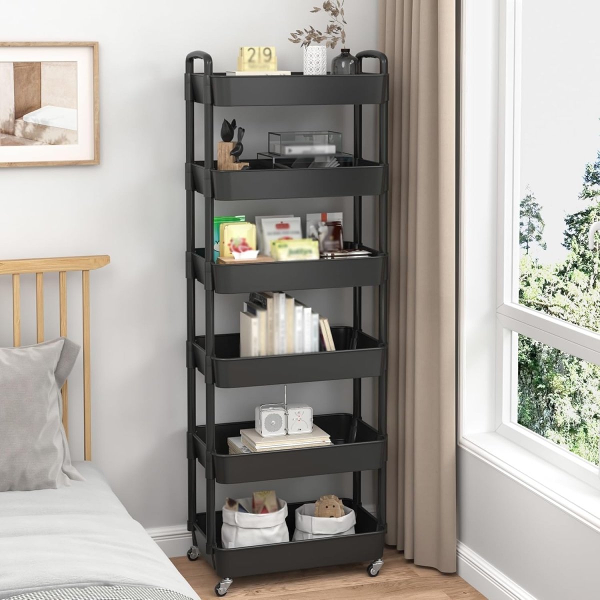 Sywhitta 3 - Tier Plastic Rolling Utility Cart with Handle, Multi - Functional Storage Trolley for Office, Living Room, Kitchen, Movable Storage Organizer with Wheels, White - Homesidy.com