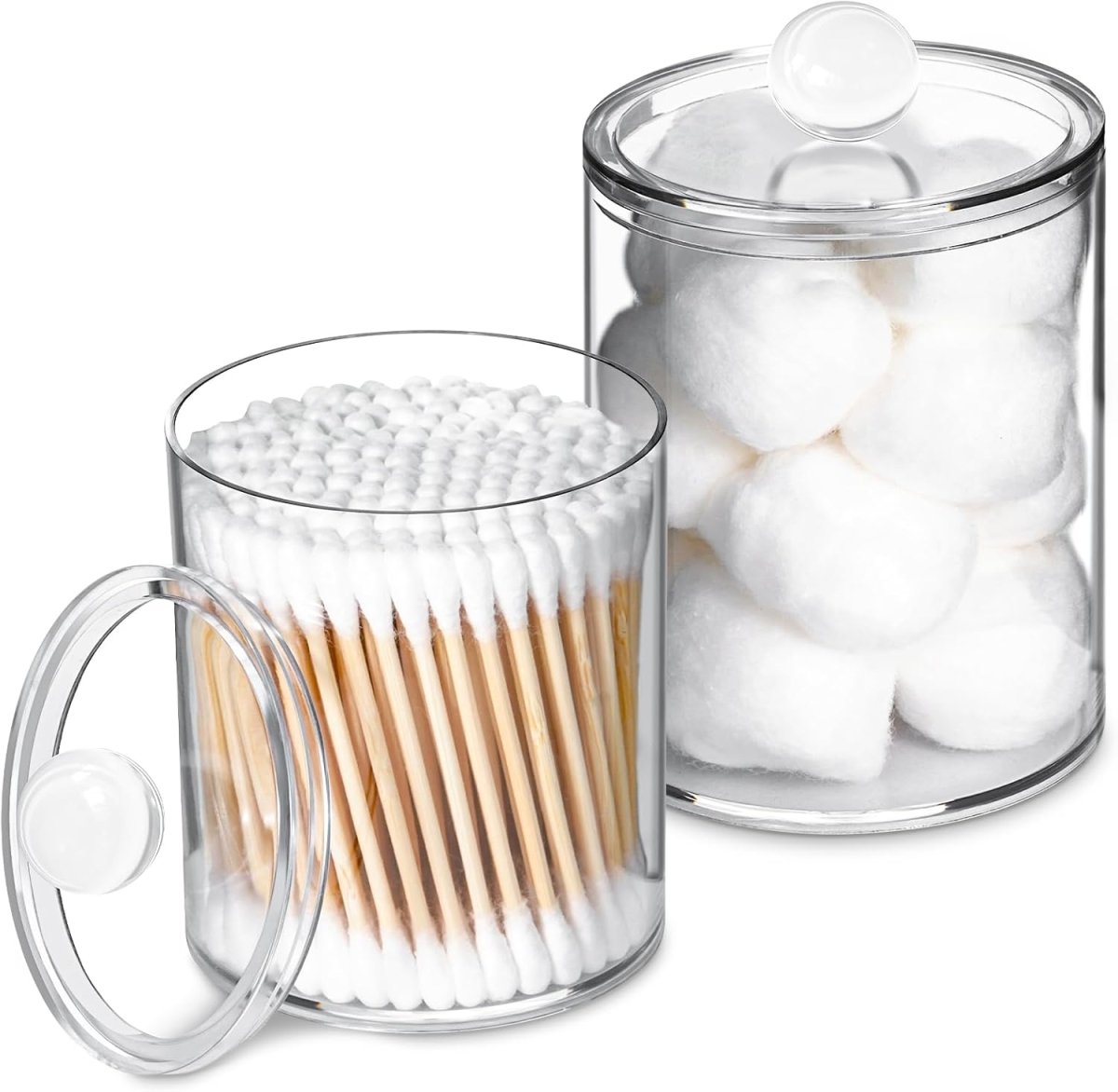 XIPENGKEJI 2 Pack Qtip Holder,Canister Apothecary Jar Set, Bathroom Jars with Lids Set for Cotton Swabs, Balls, Pads, Floss Picks,10oz - 12oz Plastic Canisters Restroom Bedroom Vanity Organizer(Black) - Homesidy.com