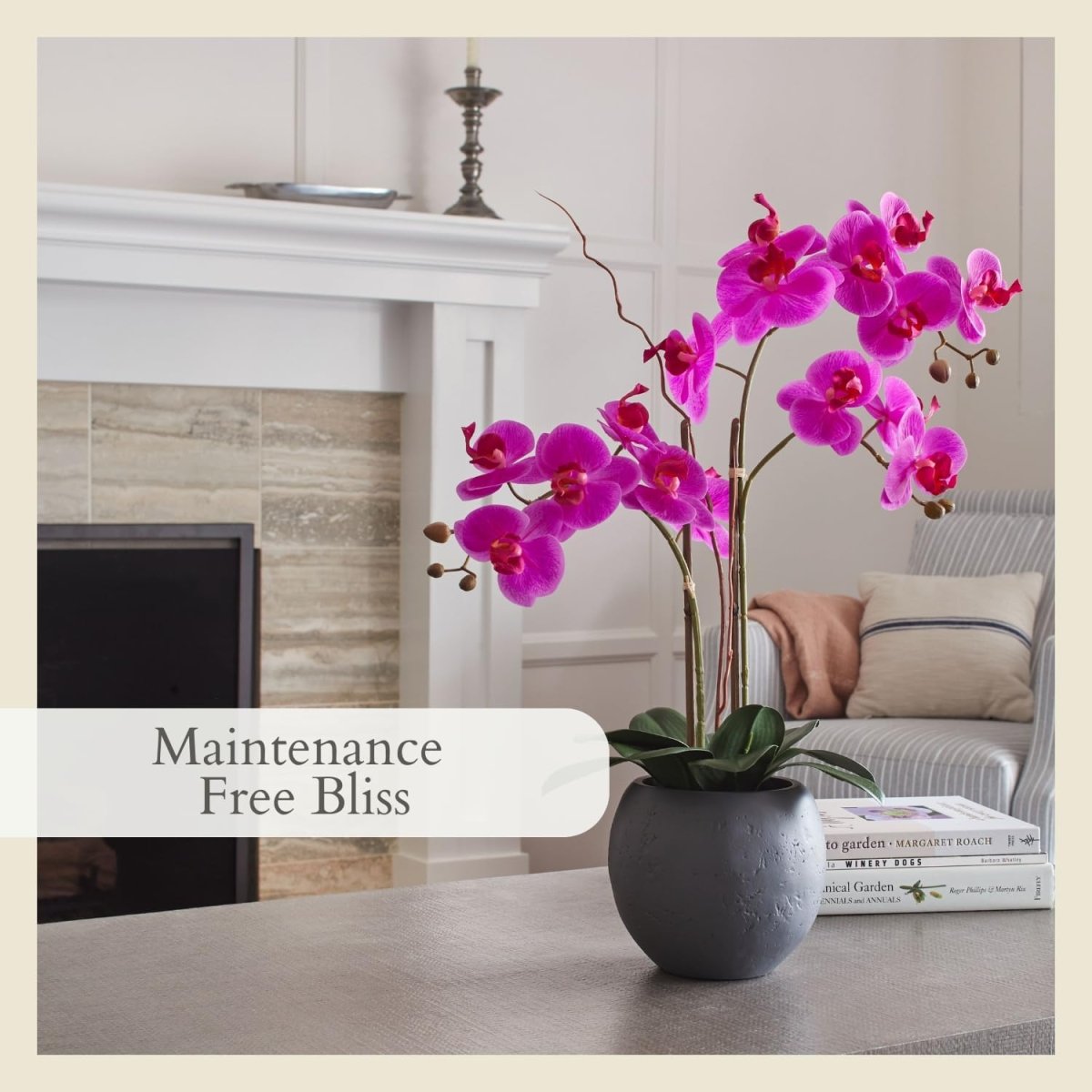 CG Hunter Faux White Orchid Plant, Premium Artificial Indoor Flower Display Stands 25 - Inches with Beautiful Sculptural Blooms and Foliage That Lasts Forever, Grey Planter Pot Included - Homesidy.com