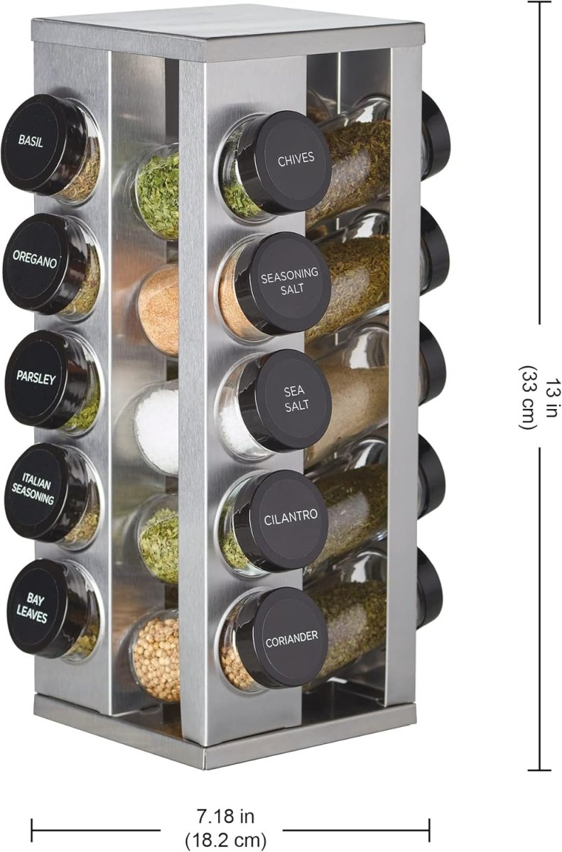 Kamenstein 20 Jar Revolving Countertop Spice Rack with Spices Included, FREE Spice Refills for 5 Years, Polished Stainless Steel with Black Caps, 30020 - Homesidy.com