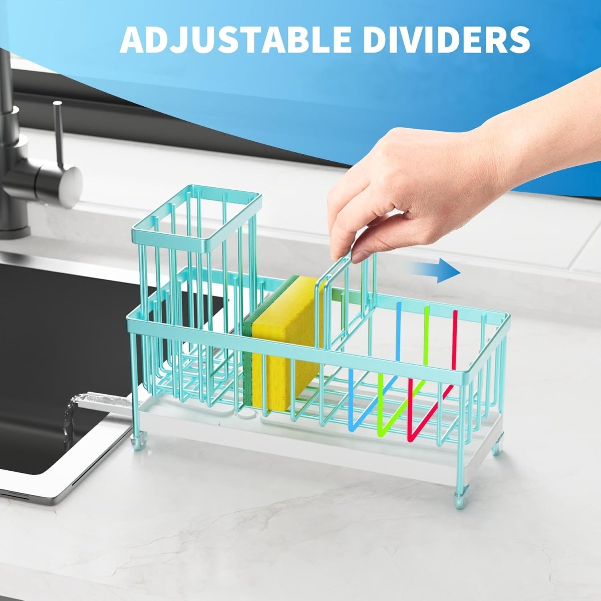Cisily Black Sponge Holder for Kitchen Sink, Sink Caddy Organizer with High Brush Holder, Kitchen Countertop Organizers and Storage Essentials, Rustproof 304 Stainless Steel, Soap Dispenser Organize - Homesidy.com