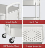 Sywhitta 3 - Tier Plastic Rolling Utility Cart with Handle, Multi - Functional Storage Trolley for Office, Living Room, Kitchen, Movable Storage Organizer with Wheels, White - Homesidy.com