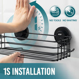 TAILI Shower Caddy Suction Cup 2 Pack with Hooks &amp; Soap holder, Heavy Duty Shower Organizer for Bathroom, No Drilling Bathroom Organizer with Large Capacity, Black Metal Storage Basket - Homesidy.com