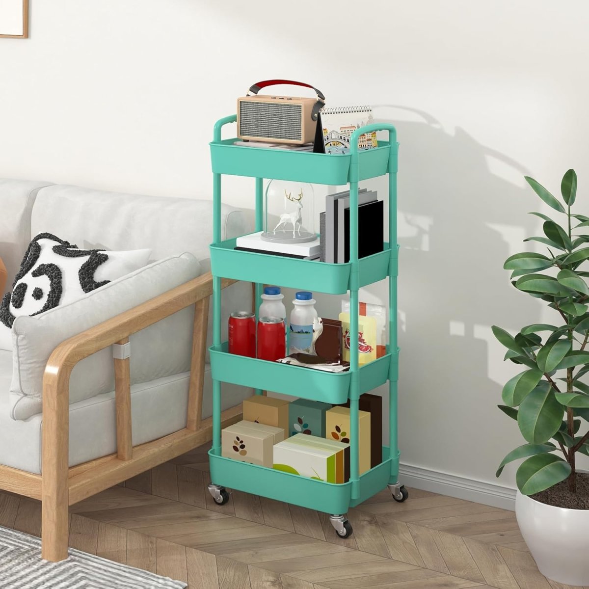 Sywhitta 3 - Tier Plastic Rolling Utility Cart with Handle, Multi - Functional Storage Trolley for Office, Living Room, Kitchen, Movable Storage Organizer with Wheels, White - Homesidy.com