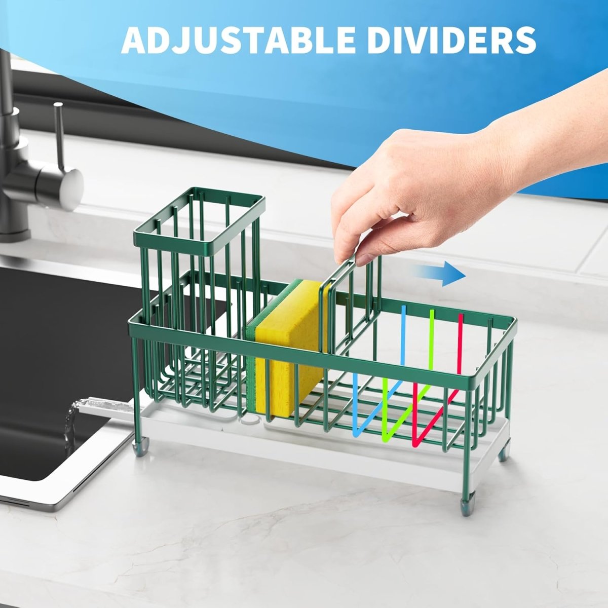 Cisily Black Sponge Holder for Kitchen Sink, Sink Caddy Organizer with High Brush Holder, Kitchen Countertop Organizers and Storage Essentials, Rustproof 304 Stainless Steel, Soap Dispenser Organize - Homesidy.com
