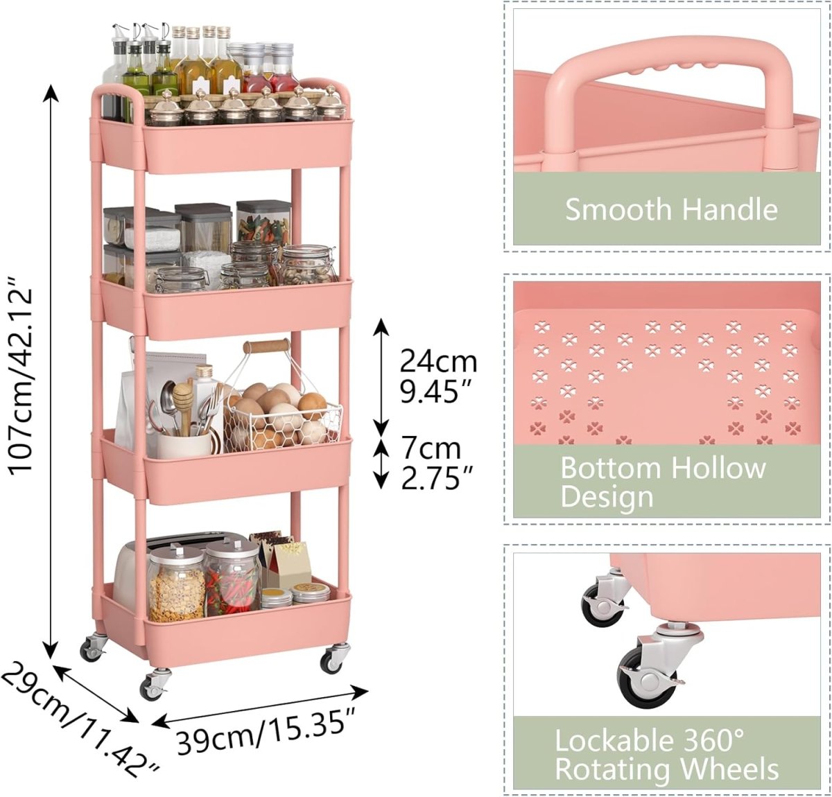 Sywhitta 3 - Tier Plastic Rolling Utility Cart with Handle, Multi - Functional Storage Trolley for Office, Living Room, Kitchen, Movable Storage Organizer with Wheels, White - Homesidy.com