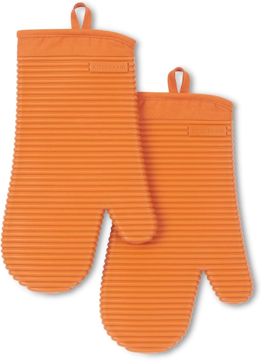 KITCHENAID Ribbed Soft Silicone Oven Mitt 2 - Pack Set, 7.5&34;x13&34;, Milkshake - Homesidy.com