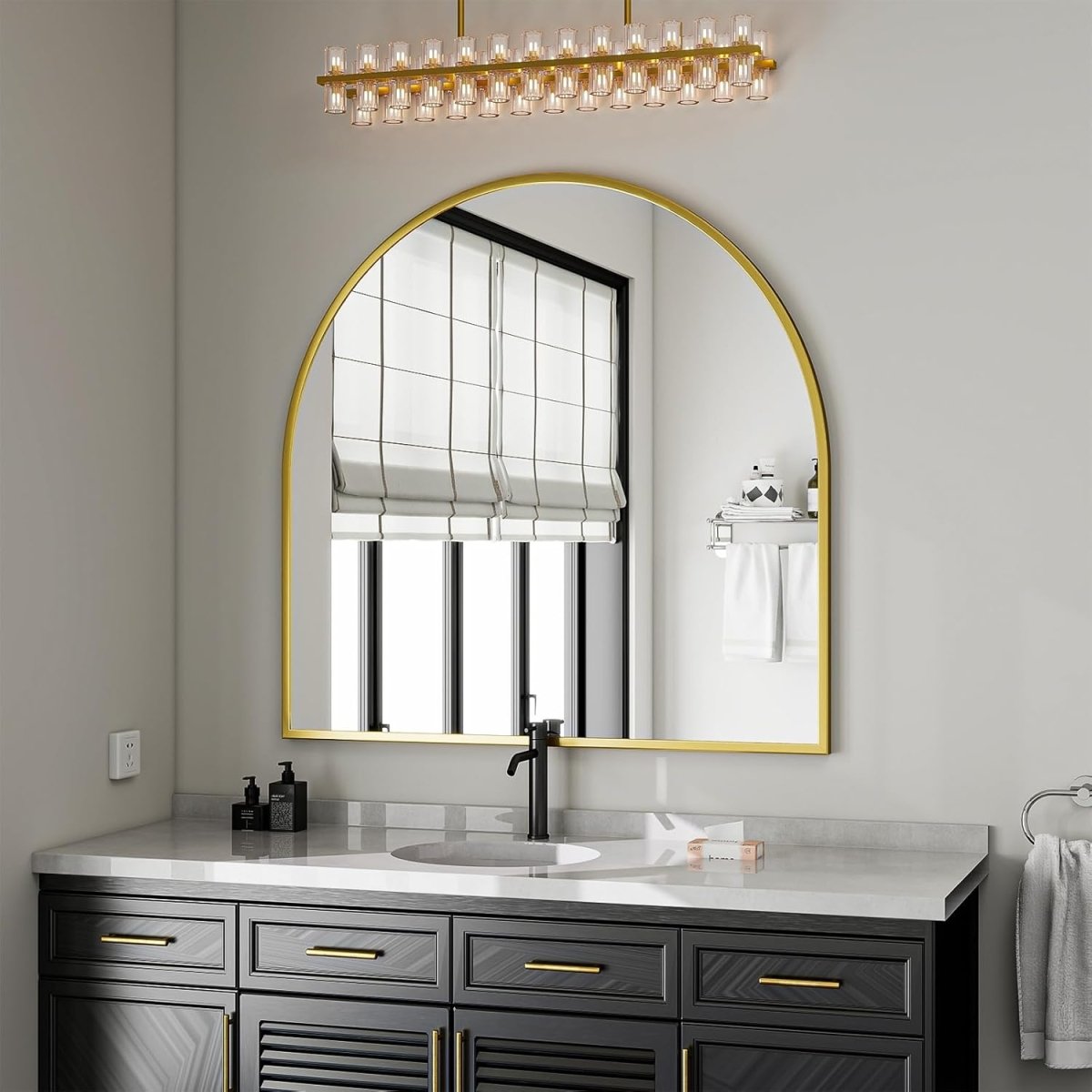 VooBang Arched Wall Mirror, 30 x 38 inch Arch Bathroom Mirror, Wall Mounted Vanity Mirror with Arch Metal Frame, Modern Bathroom Vanity Mirror for Bedroom, Living Room, Hanging or Leaning, Black - Homesidy.com