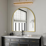 VooBang Arched Wall Mirror, 30 x 38 inch Arch Bathroom Mirror, Wall Mounted Vanity Mirror with Arch Metal Frame, Modern Bathroom Vanity Mirror for Bedroom, Living Room, Hanging or Leaning, Black - Homesidy.com
