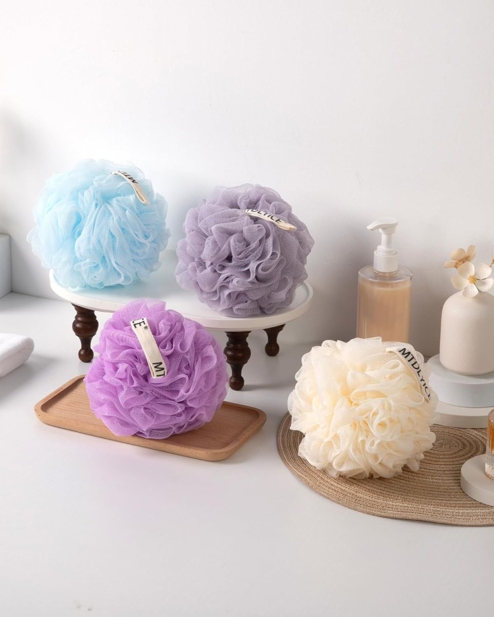 MTDLYICE Loofah Sponge, XXL Large Loofah 100g 4 Pack, Bath Sponge Soft Mesh Shower Loofah for Men, Body Scrub, Shower Pouf Bath Accessories, for Body Wash, Soap (Blue Gray) - Homesidy.com