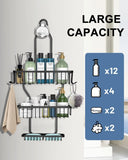 MSAICOE Shower Caddy Hanging - Never Rust Shower Hanging Organizer - Aluminum Over the ShowerHead Caddy with Soap Basket and 6 Hooks for Razor/Sponge (Black) - Homesidy.com