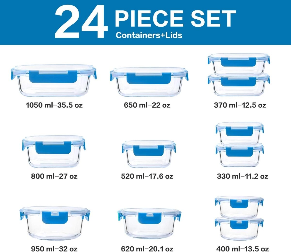 M MCIRCO 24 - Piece Glass Food Storage Containers with Upgraded Snap Locking Lids,Glass Meal Prep Containers Set - Airtight Lunch Containers, Microwave, Oven, Freezer and Dishwasher - Homesidy.com