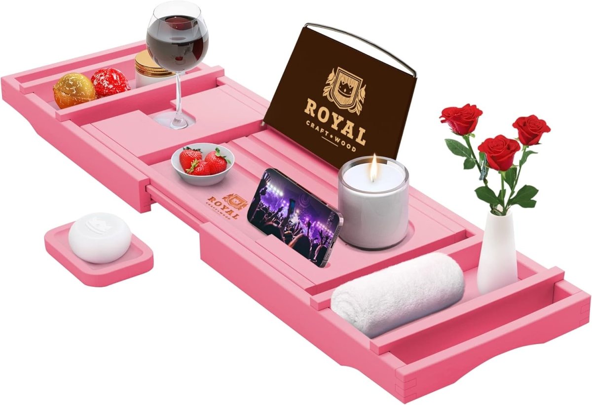 ROYAL CRAFT WOOD Bathtub Tray Caddy for Tub, Bamboo Bath Shelf, Premium Foldable Wood Bath Table, Expandable Bathtub &amp; Bathroom Accessories, New Home Gifts for Mom, Housewarming, Anniversary, Wedding - Homesidy.com