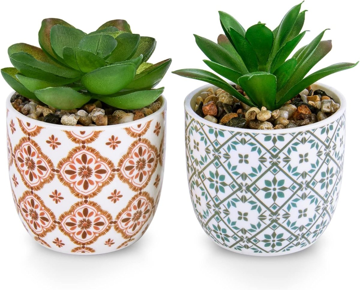Karlliu Artificial Plants Cute Colourful Succulents in Ceramic Planter Fake Plant Flowers Potted for Home Living Room Office Desk Decor Bathroom Bedroom Indoor Decoration - Homesidy.com