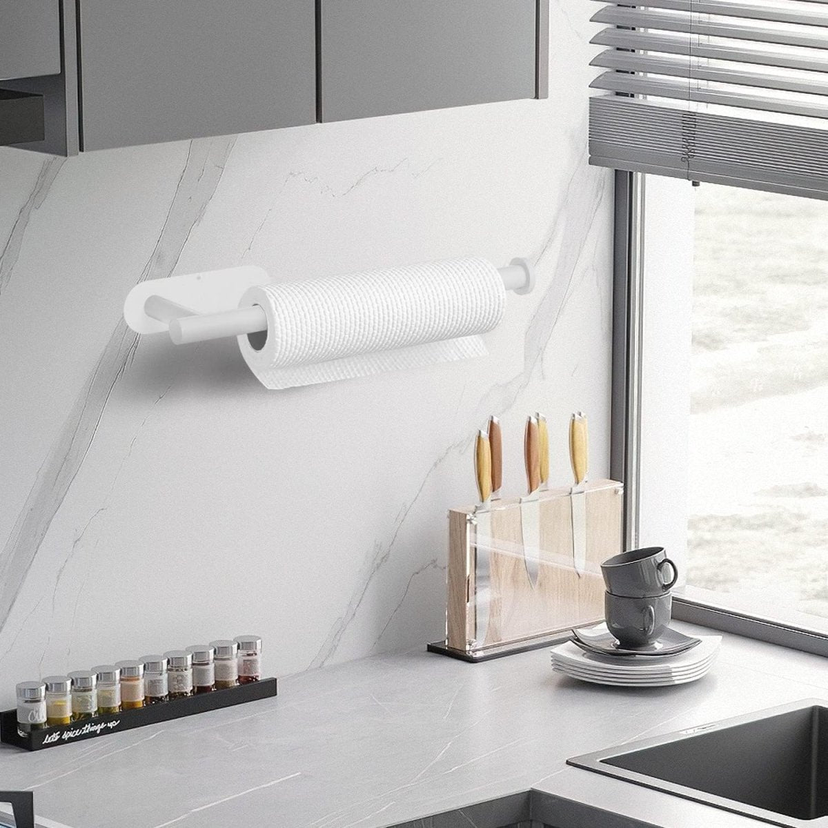 DEKAVA Paper Towel Holder Under Cabinet Wall Mount for Kitchen Towel, Self - Adhesive Bar, Rack, SUS304 Stainless Steel 13 inch (BlackA, 1) - Homesidy.com