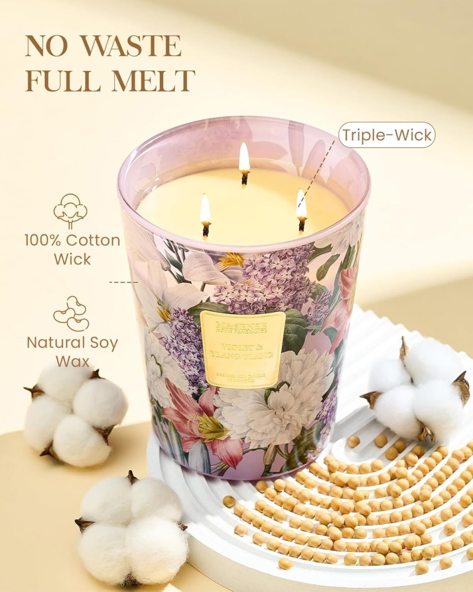 M&amp;SENSE Extra Large Candle Creamy Vanilla Scented, 3 - Wick 35oz 150H Long Lasting, Natural Soy Wax Aromatherapy Candle for Stress Relief, Home Fragrance Fall Winter Christmas Thanksgiving Gifts - Homesidy.com