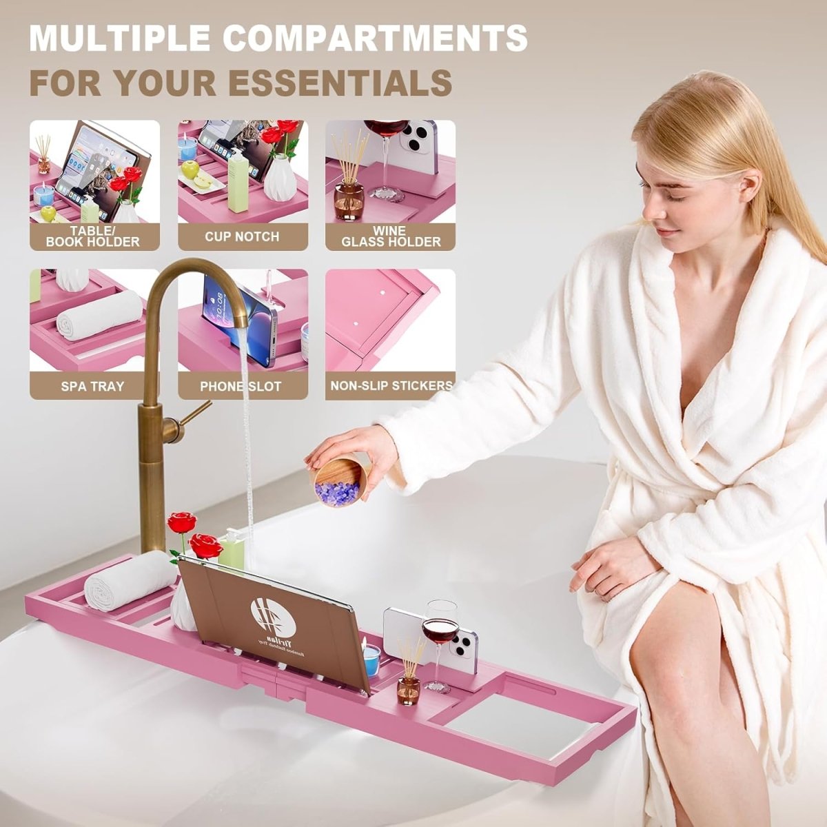 Premium Bathtub Tray Caddy, Expandable Bath Tray, Unique House Warming Gifts, New Home, Anniversary and Wedding Gifts for Couple, Bridal Shower Gift for Women - Homesidy.com