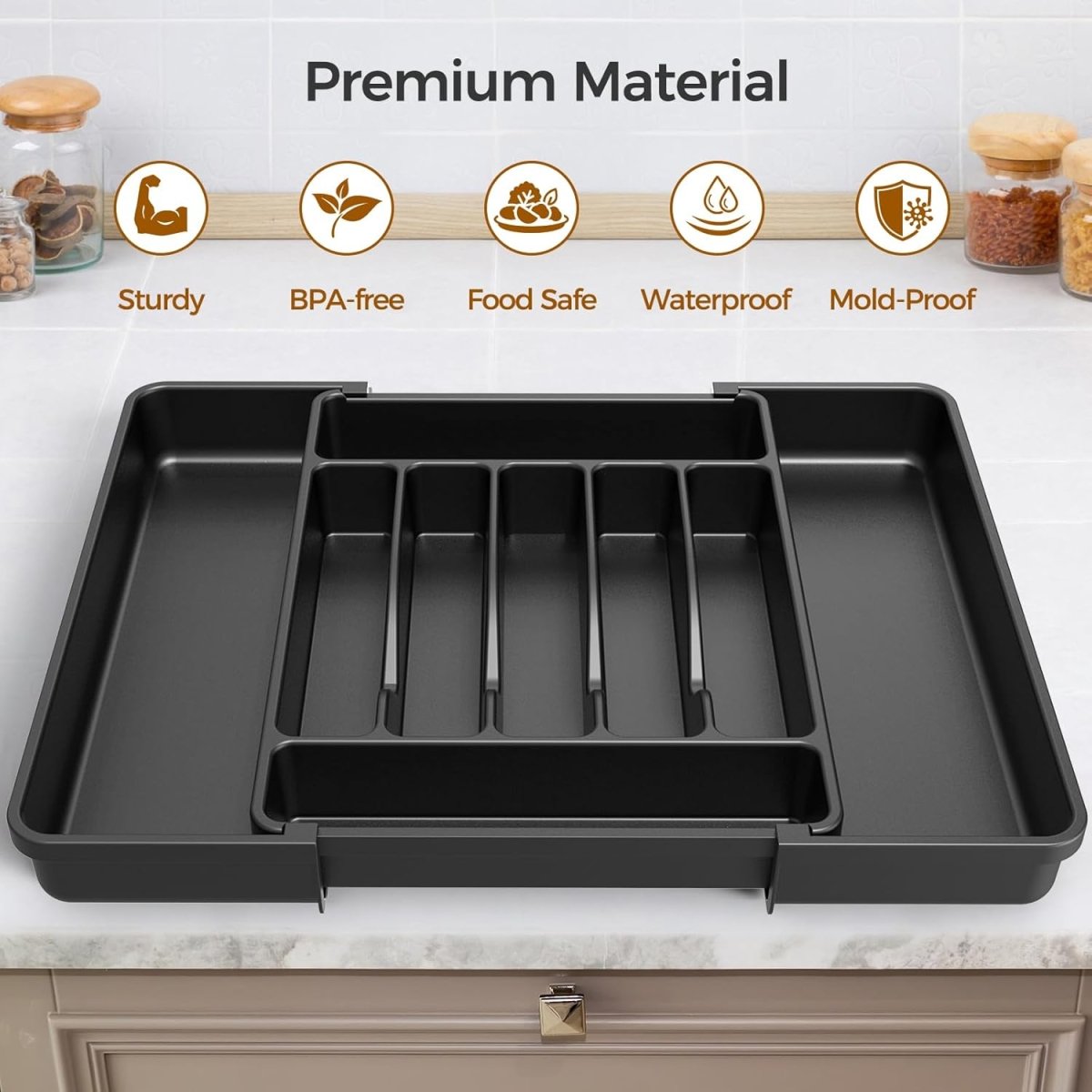 ukeetap Extra Large Expandable Silverware Organizer, BPA - Free Food - Safe Cutlery Flatware Organizer, Kitchen Utensil Drawer Organizer, Adjustable Silverware Holder for Spoons Forks Knives, Black - Homesidy.com