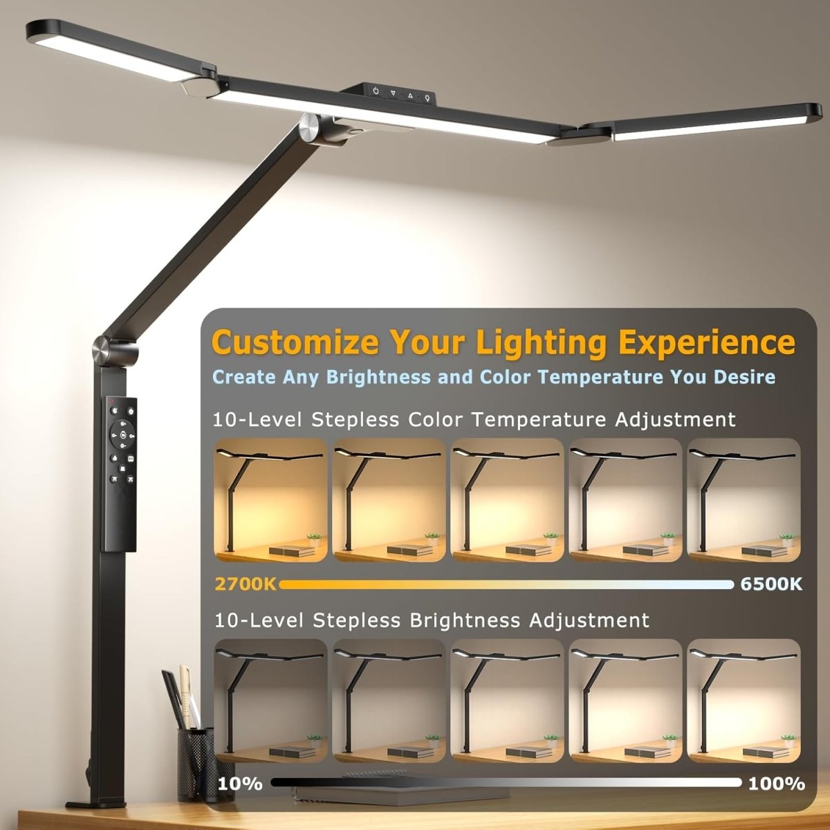 Airlonv LED Desk Lamp for Office Home, Eye - Caring Desk Light with Stepless Dimming Adjustable Flexible Gooseneck, 10W USB Adapter Desk Lamp with Clamp for Reading, Study, Workbench (Black) - Homesidy.com