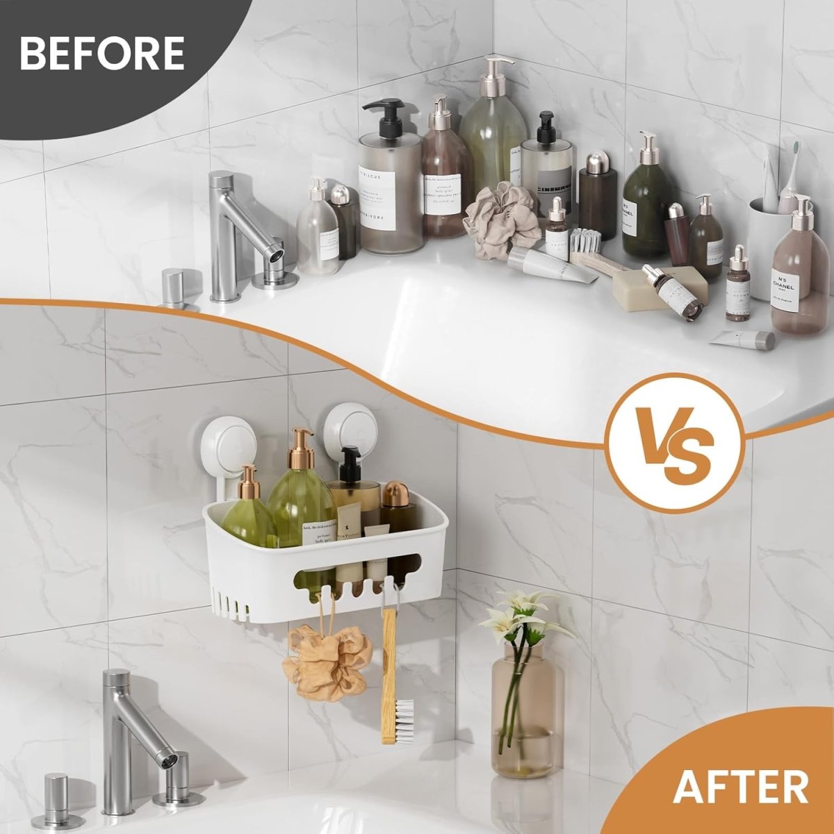LEVERLOC Shower Caddy Suction Cup, Shower Organizer Removable Bathroom Shelf, Storage Suction Powerful Max Hold 22lbs Bathroom Caddy Waterproof Holder, White - Homesidy.com