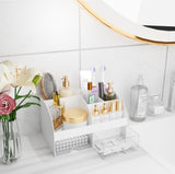 Makeup Organizer with Drawers, Cosmetic Storage for Dresser Vanity and Bathroom Countertop, Beauty Holder for Lipstick Brush, Skincare Organizer for Vanity, Cosmetic Display Case (White) - Homesidy.com