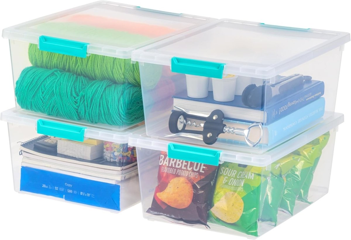 IRIS USA 6 Qt. Plastic Storage Bins Containers with Lids, 4 Pack, Small Sensory Bin, Craft Storage, Craft Organizers &amp; Storage, Organizing Container for Home, Office &amp; Art Supplies, Stackable, Clear - Homesidy.com