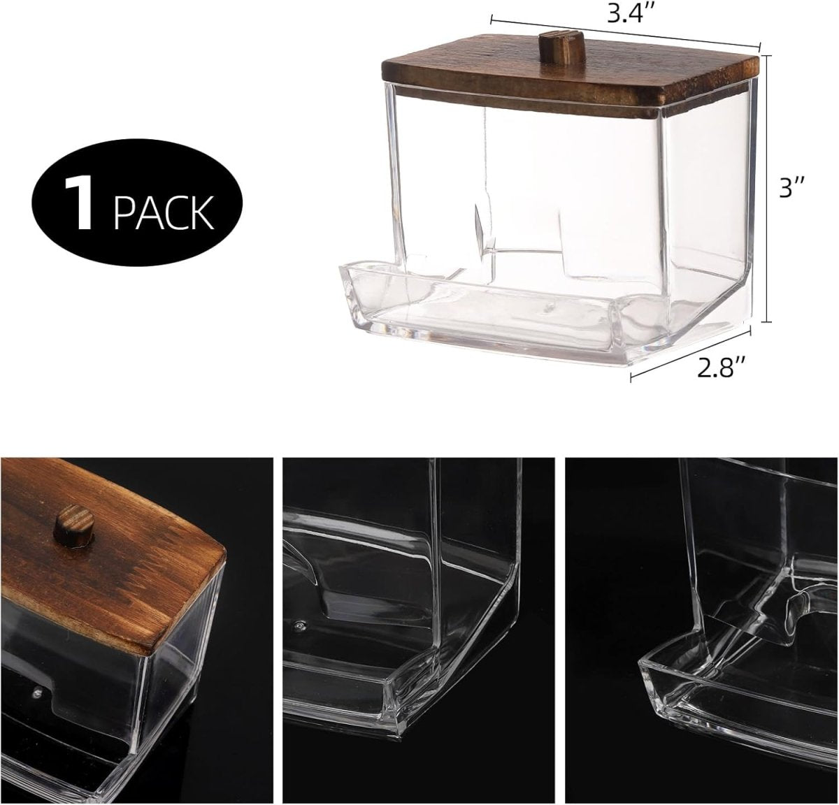 Tbestmax Qtips Holder Bathroom Container, 10 OZ Cotton Ball/Swabs Dispenser, Apothecary Jar Organizer for Storage Brown Wood Lids - Homesidy.com