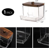 Tbestmax Qtips Holder Bathroom Container, 10 OZ Cotton Ball/Swabs Dispenser, Apothecary Jar Organizer for Storage Brown Wood Lids - Homesidy.com